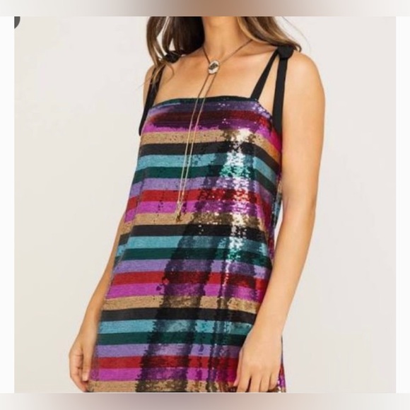 NWT Show Me Your Mumu Womens Super Slip Tie Party Stripe Sequin Dress Size Small - Picture 2 of 5